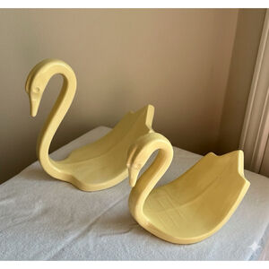 Two Vintage Pale Yellow Swan Napkin Or Hand Towel Holder Decor MCM Retro